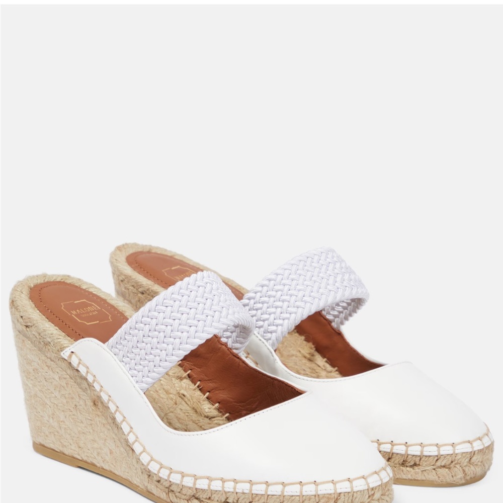 Malone Souliers White and Tan Espadrilles with Jute Soles